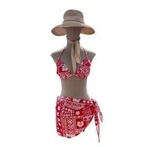 Hilo Hattie Red and White Bikini with matching Sarong